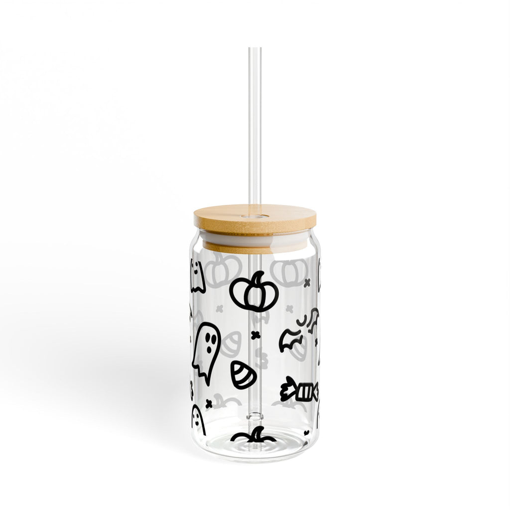 Glass Sipper Cup – Halloween Ghosts & Candy 16oz Straw Tumbler