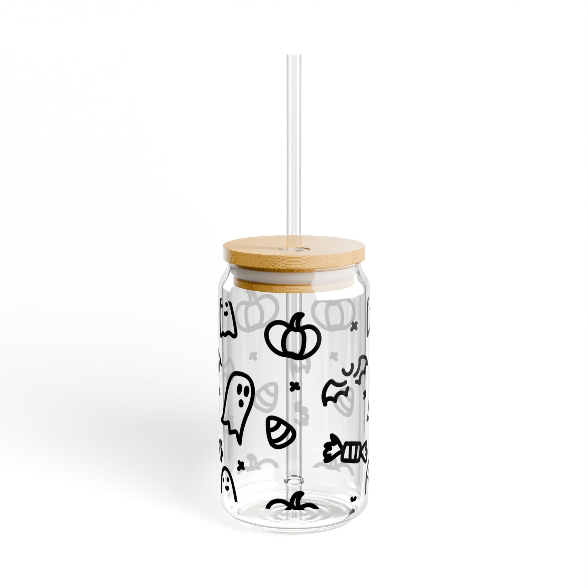 Glass Sipper Cup – Halloween Ghosts & Candy 16oz Straw Tumbler
