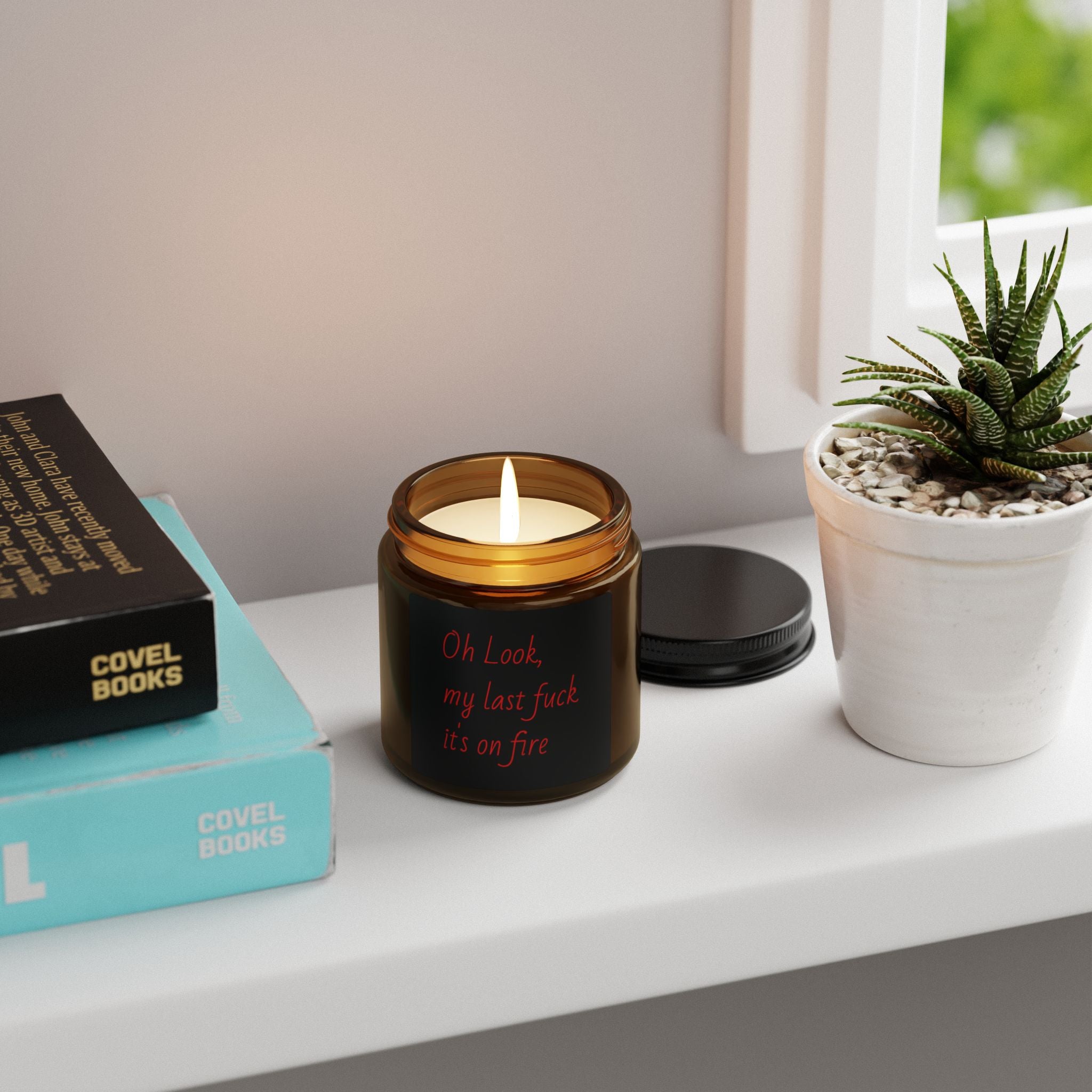 Scented Soy Candle — “Oh Look, My Last F**k’s On Fire” Amber Jar