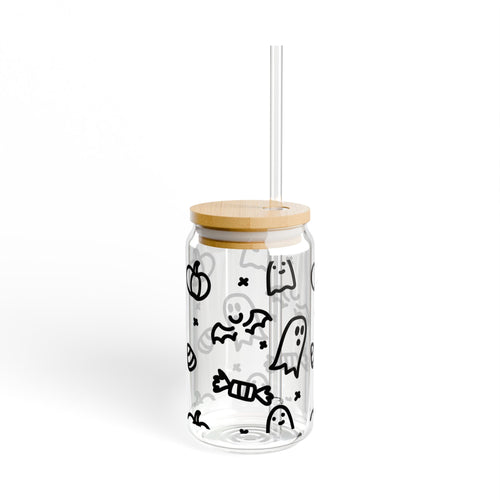 Glass Sipper Cup – Halloween Ghosts & Candy 16oz Straw Tumbler