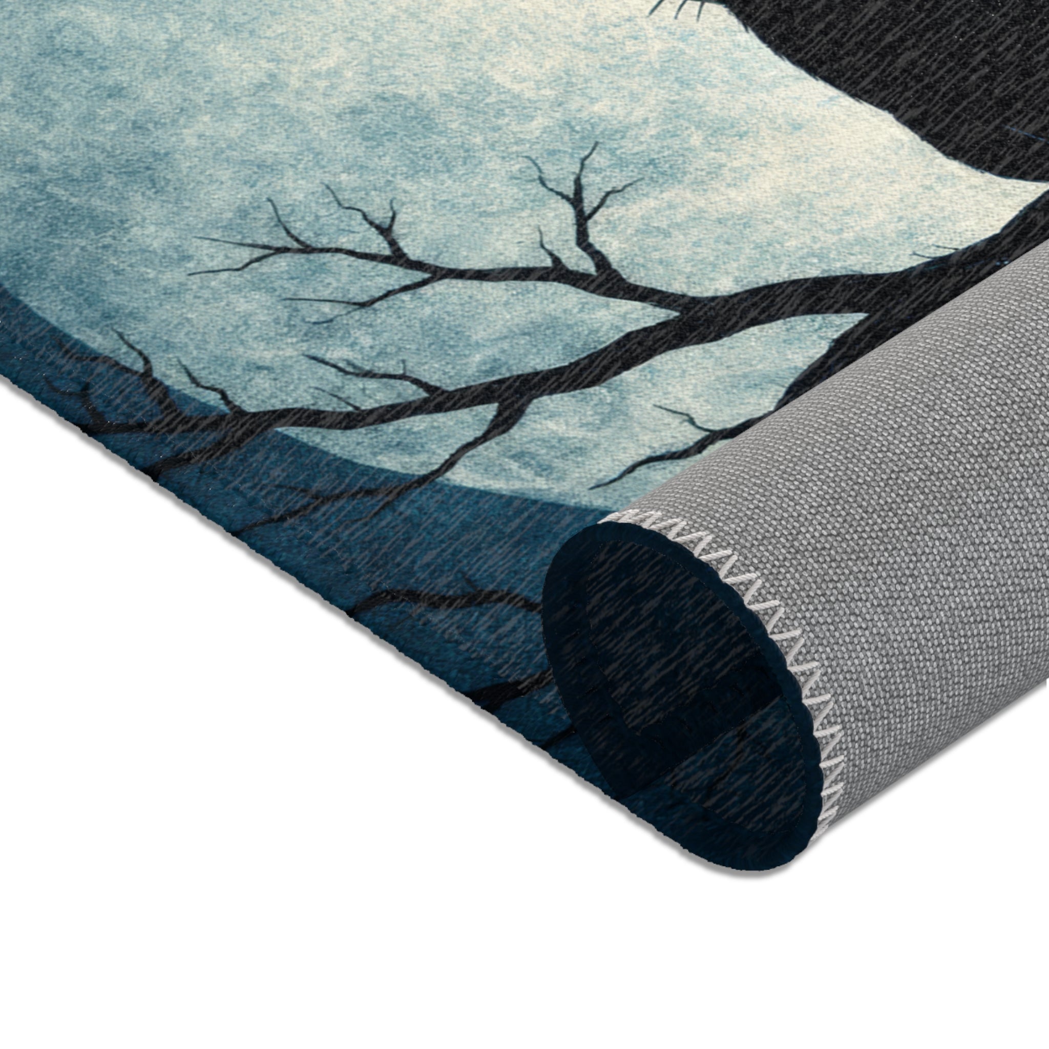 Moonlit Cat Area Rug — Night Sky Cat Silhouette Rug