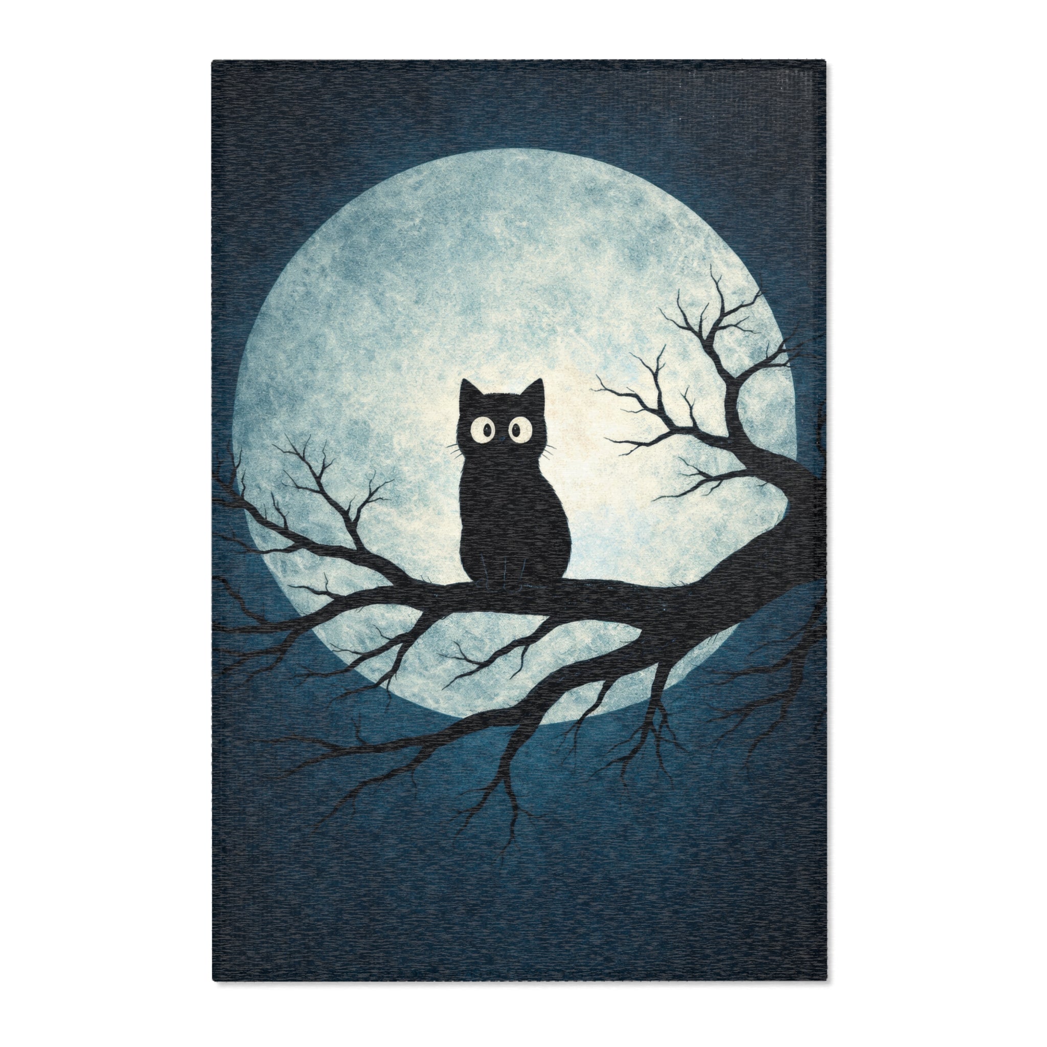 Moonlit Cat Area Rug — Night Sky Cat Silhouette Rug