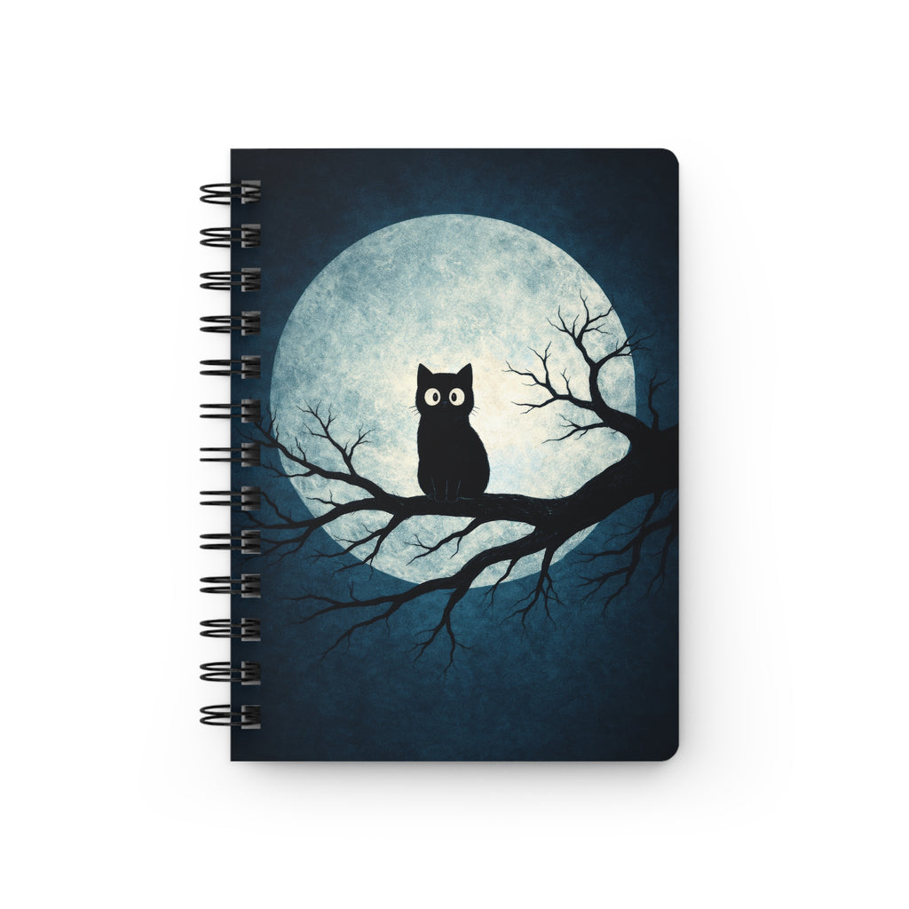 Moonlit Cat Spiral Notebook — Cute Nighttime Journal