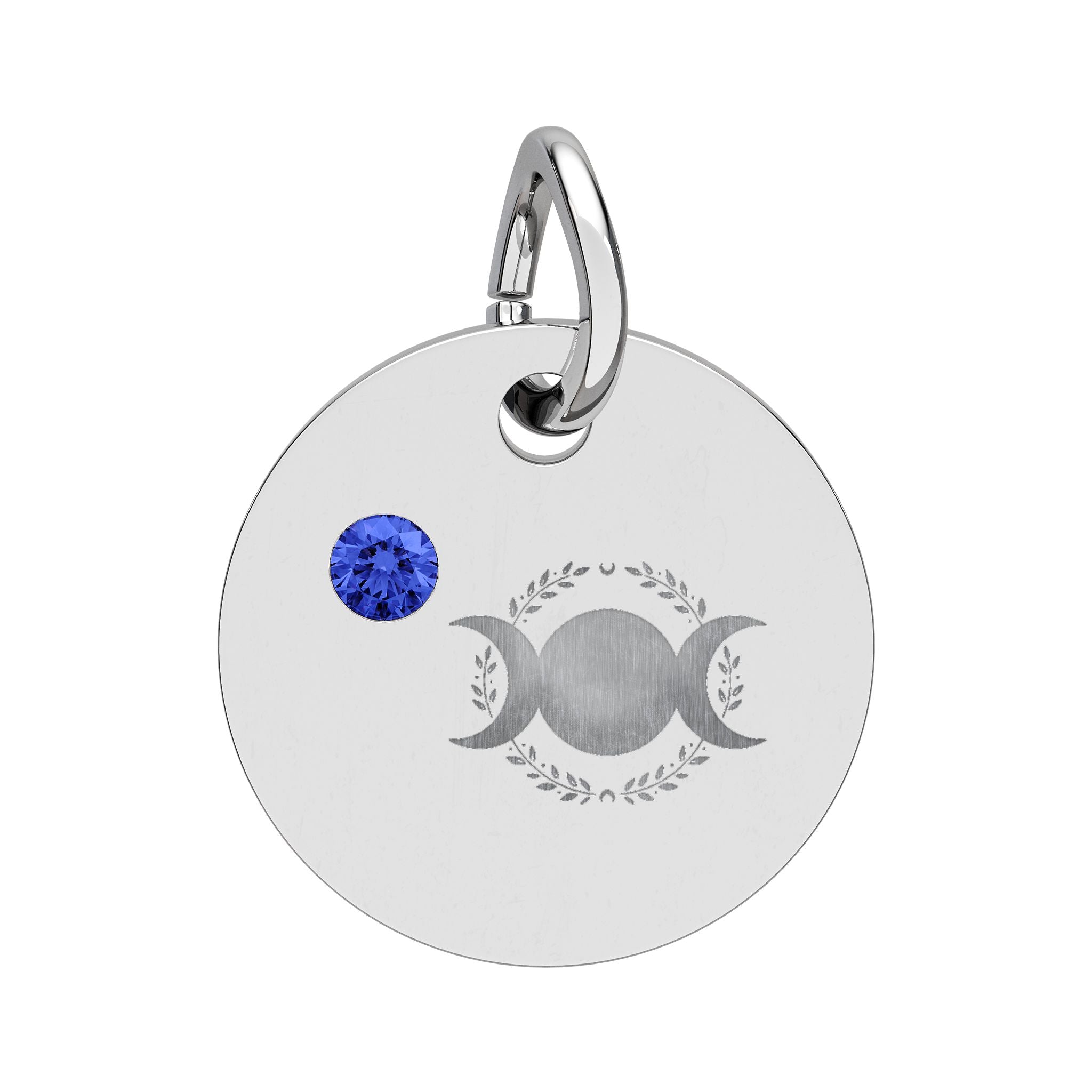 Triple Moon Birthstone Circle Charm — Engraved Zodiac/Occasion Pendant