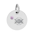 Triple Moon Birthstone Circle Charm — Engraved Zodiac/Occasion Pendant