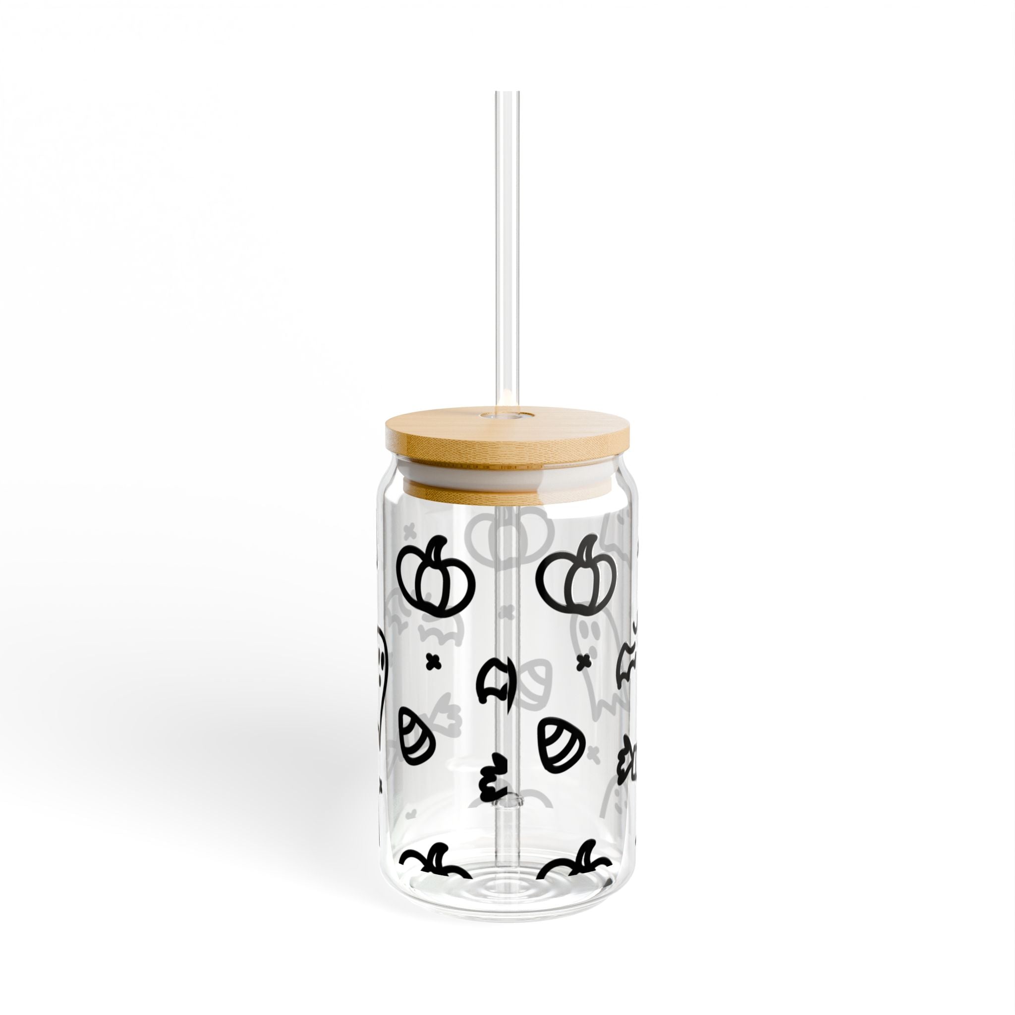 Glass Sipper Cup – Halloween Ghosts & Candy 16oz Straw Tumbler