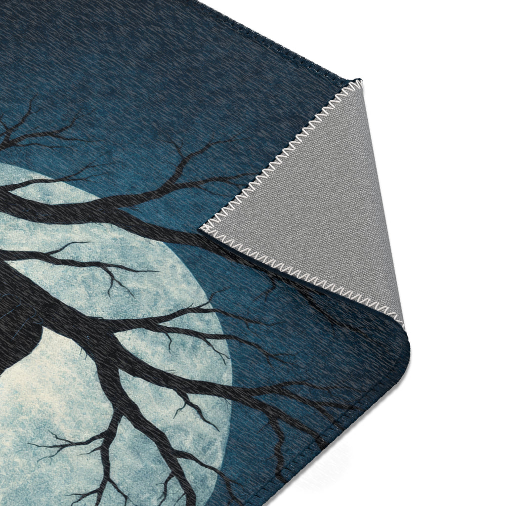Moonlit Cat Area Rug — Night Sky Cat Silhouette Rug