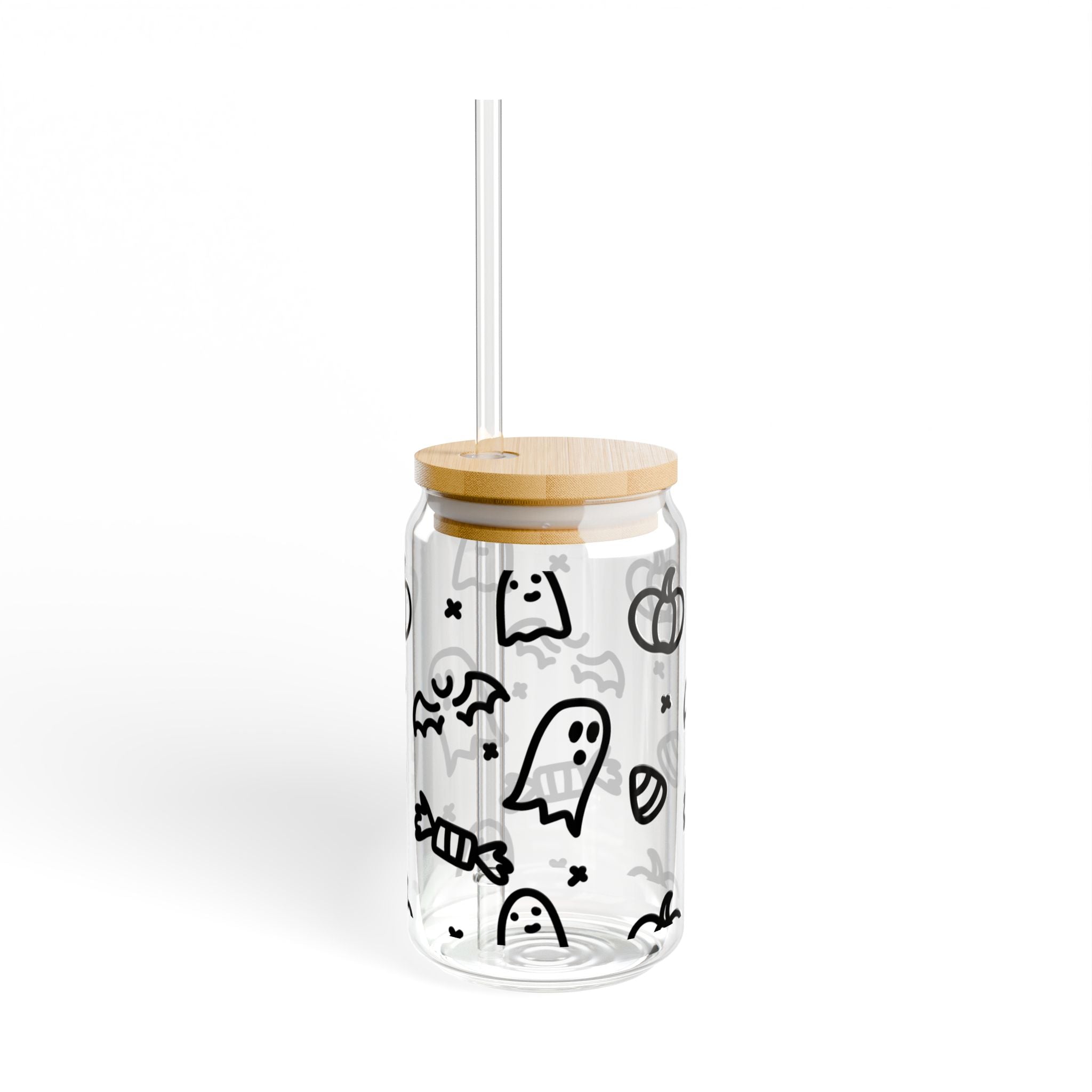 Glass Sipper Cup – Halloween Ghosts & Candy 16oz Straw Tumbler