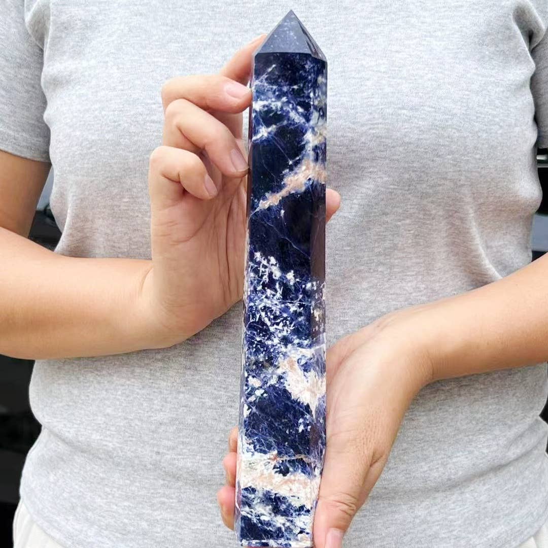 Natural Sodalite Tower – 6"-10" Tall Blue Decorative Crystal: Large